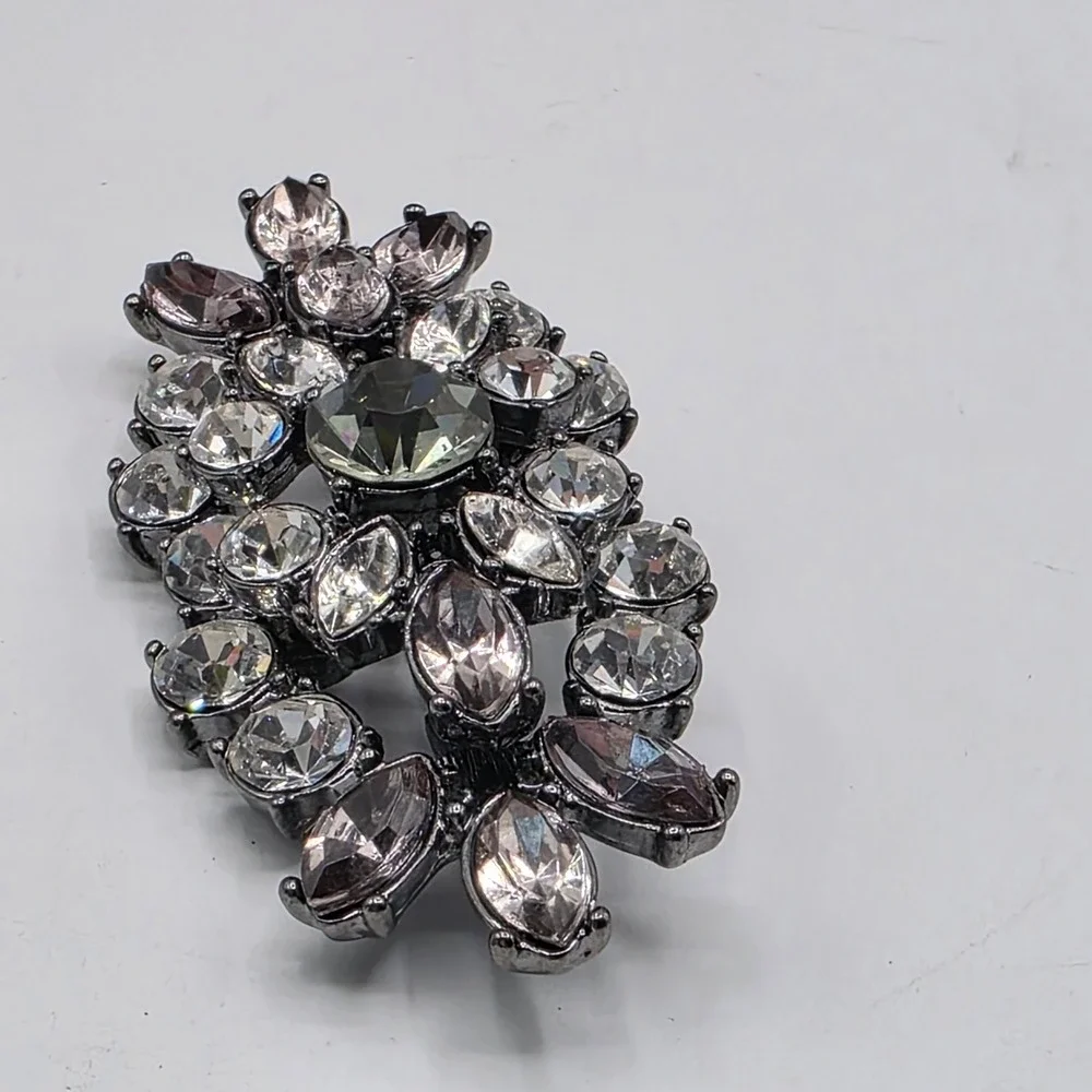 Liz Claiborne Gunmetal Rhinestone Brooch Grey Clear Crystal Marquise Pin‎ LC